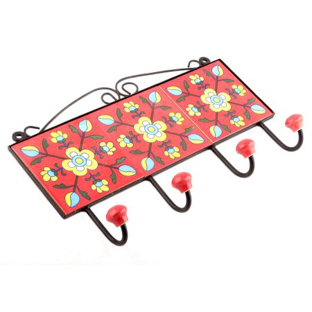 Red And Yellow Flower Tiles Hooks